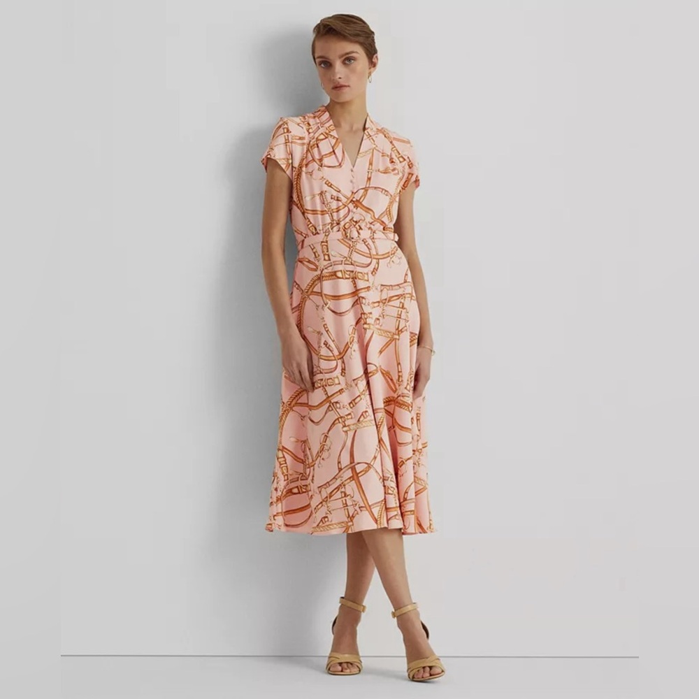 Lauren Ralph Lauren Pink Chain-Print Midi Dress